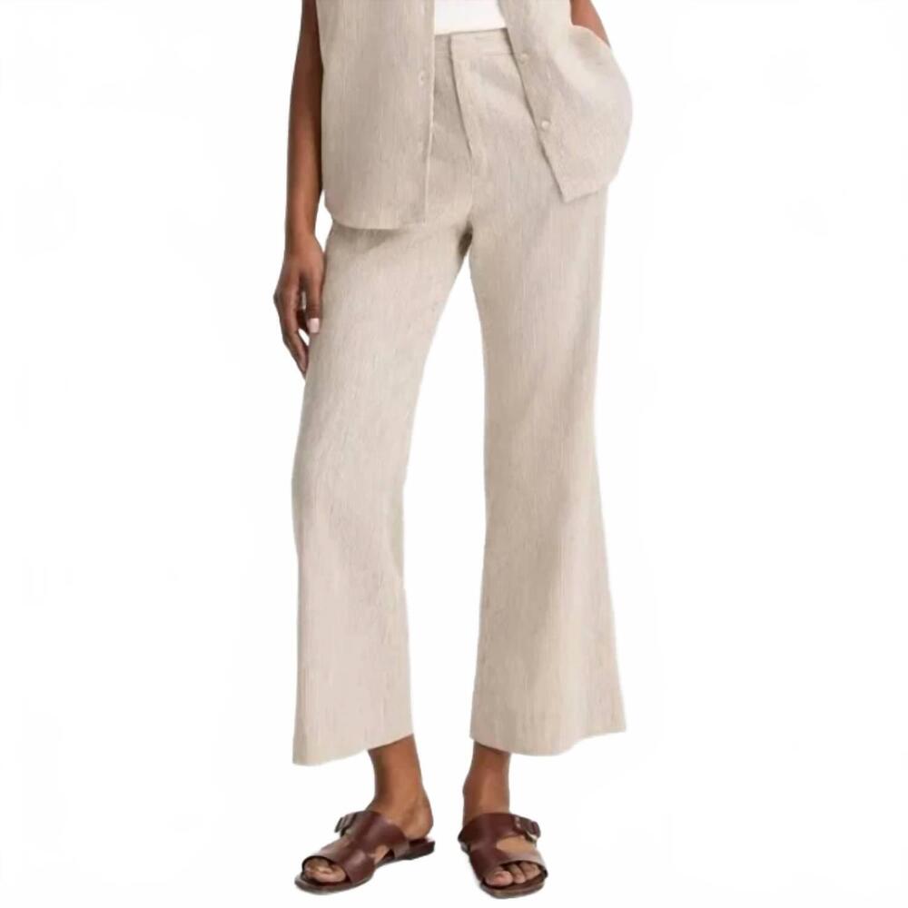 NEW VINCE ticking stripe flare trouser in taupe
